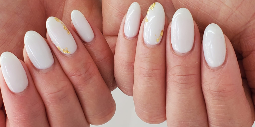 BIO GEL NAILS- FLORAL WHITE WITH FOIL